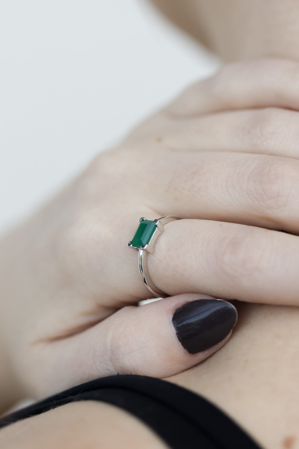 ZIP RING SILVER GREEN ONYX